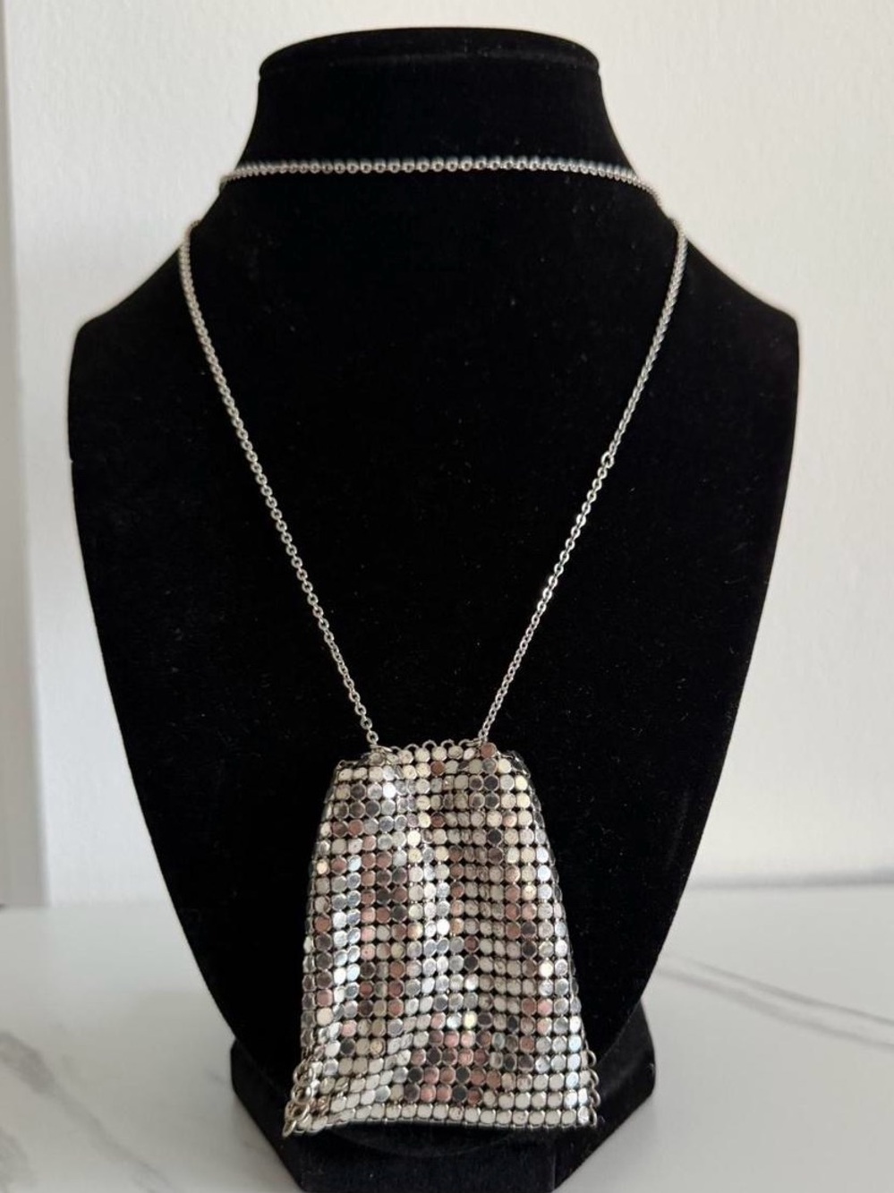 Vintage Silver Chainmail Pouch Necklace